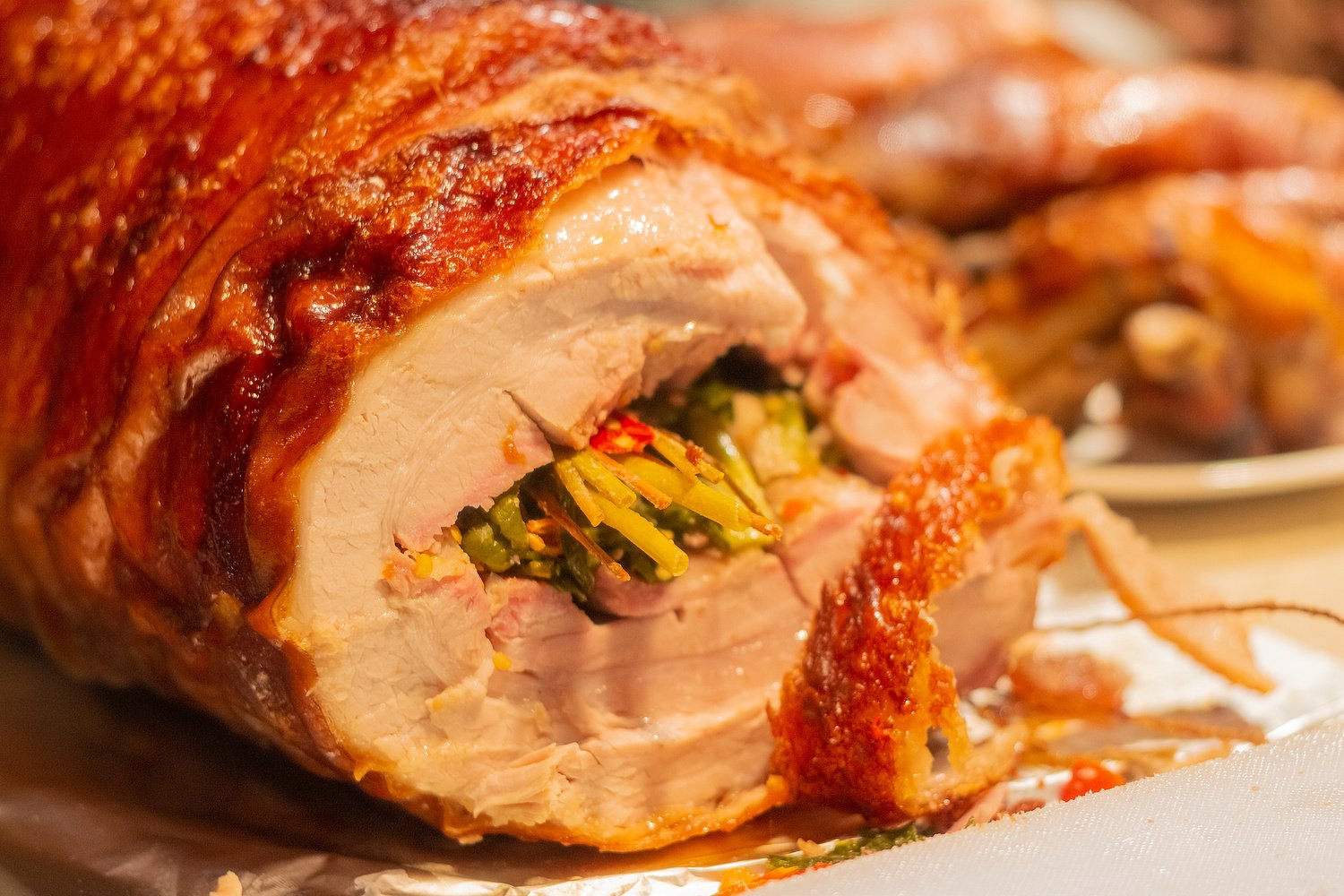 Roasted pork meat Lechon. Traditional philippines cuisine.